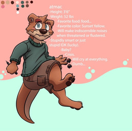 3_toes 4_fingers anthro barefoot blue_eyes blush blush_lines bottomwear brown_body brown_claws brown_eyebrows brown_fur brown_nose brown_pawpads cargo_shorts claws clothing eyebrows feet fingers fur inner_ear_fluff looking_at_viewer male marker otter_tail pawpads pockets shorts simple_background solo sweater tail tan_body tan_fur tan_inner_ear_fluff teeth teeth_showing text thick_thighs toes topwear tuft whiskers white_sclera atmac atmac_(character) mammal mustelid otter river_otter 2021 digital_drawing_(artwork) digital_media_(artwork) english_text model_sheet