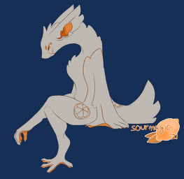 ambiguous_gender anthro chest_tuft claws fluffy fluffy_tail fur grey_body grey_fur looking_back machine markings neck_tuft orange_eyes solo tail tuft sourmagic pepperorange android domestic_cat felid feline felis hybrid lagomorph leporid mammal primate rabbit robot alpha_channel hi_res