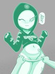 bandage blush blush_lines clothed clothing duo female heart_symbol hoodie navel no_underwear occult_symbol pentagram pulling_down_pants symbol topwear disfigure rosie_(disfigure) alien alien_humanoid humanoid roswell_grey unknown_language