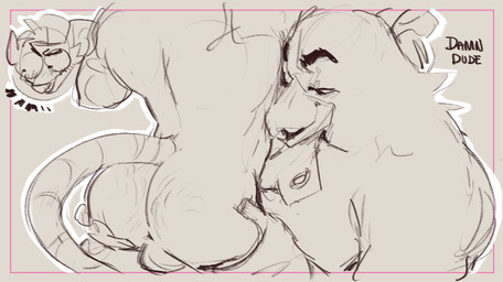anthro anus blush blush_lines butt butt_grab duo hand_on_butt male male/male ricard_iglesias simple_background text salivahero violet_memoir rex_lowell avian bird chicken galliform mammal murid murine phasianid rat rodent