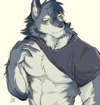 abs anthro clothed clothing fur male muscular muscular_anthro muscular_male pecs solo ginnosuke canid canine canis mammal wolf 2018 digital_media_(artwork) hi_res