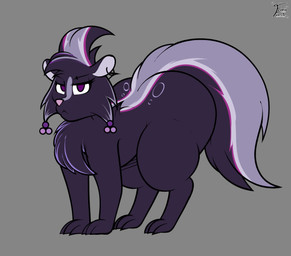 big_butt butt female feral fur hair huge_butt looking_at_viewer serious_face simple_background solo tail fennyfen_1 mammal mephitid skunk absurd_res hi_res model_sheet