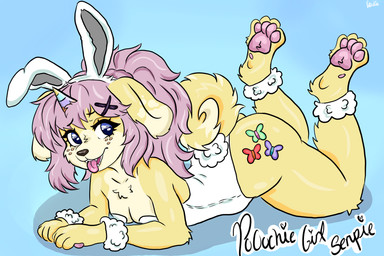 anthro female paws solo po0ochie friendship_is_magic hasbro my_little_pony cutie_mark_crusaders_(mlp) fluttershy_(mlp) canid canine humanoid mammal 3:2 hi_res
