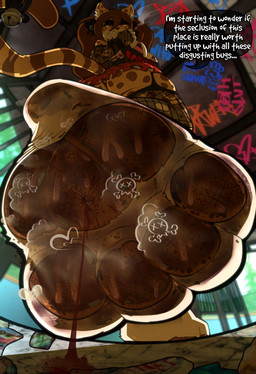 anthro blood bodily_fluids butt dialogue dirty dirty_feet duo extreme_size_difference feet female foot_fetish foot_focus foot_play gore low-angle_view male male/female micro pawpads paws size_difference snuff soles speech_bubble stuck_to_foot text junethekitty felid feline mammal absurd_res english_text hi_res