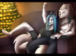 anthro black_bars breasts duo female fur gift hair holidays looking_at_viewer male paws dark_guardian_corporation christmas new_year xionix canid canine canis mammal wolf digital_media_(artwork) hi_res letterbox