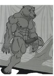 abs anthro balls big_muscles big_penis claws curtains genitals humanoid_genitalia humanoid_penis log male muscular pecs penis sitting smile solo wood sudonym bear mammal hi_res