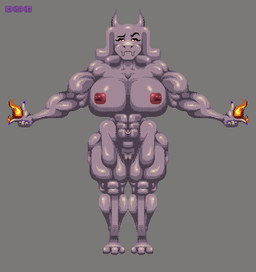 abs anthro big_breasts biped breasts female fire front_view genitals horn huge_breasts mature_anthro mature_female muscular muscular_anthro muscular_arms muscular_female muscular_legs muscular_thighs nipples nude nude_female smug smug_face solo sprite standing thick_thighs vulva exkrill undertale undertale_(series) toriel toriel_(undertale) boss_monster_(undertale) bovid caprine goat mammal monster digital_media_(artwork) low_res pixel_(artwork)