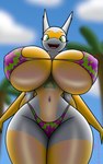 5:8 alternate_color anthro big_breasts bikini breasts camel_toe chameloshi clothing curvy_figure female generation_3_pokemon hi_res hourglass_figure huge_breasts hyper hyper_breasts latias legendary_pokemon looking_at_viewer navel nintendo nipple_outline pokemon pokemon_(species) shiny_pokemon solo swimwear thick_thighs wide_hips