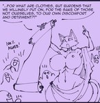 anthro big_breasts breasts clothed clothing dialogue female heart_eyes heart_symbol navel nipples scroll speech_bubble topless wide_hips hayakain background_character kitty_(hayakain) domestic_cat felid feline felis mammal