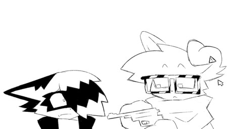anthro dialogue duo eyewear glasses gun holding_gun holding_object holding_ranged_weapon holding_weapon imminent_death male ranged_weapon weapon clockstops3am conditional_dnp mammal procyonid raccoon 16:9 animated black_and_white hi_res long_playtime monochrome sound video widescreen