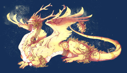 antlers blonde_hair claws feathered_wings feathers feral fur hair horn simple_background solo tail transparent_background wings yellow_body yellow_fur ravoilie flight_rising mythology dragon furred_dragon furred_scalie imperial_dragon mythological_creature mythological_scalie scalie 2015 alpha_channel digital_media_(artwork) hi_res