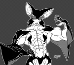 abs biceps breasts clothed clothing female flexing grey_background looking_at_viewer membrane_(anatomy) membranous_wings muscular muscular_female muscular_humanoid navel pecs pose simple_background skimpy small_breasts smile solo wings cerebropodrido bloody_roar konami jenny_the_bat animal_humanoid bat bat_humanoid humanoid mammal mammal_humanoid 2016 monochrome