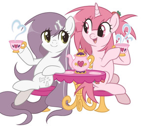 bone container cup cutie_mark duo eyelashes female feral food fruit furniture hair horn open_mouth pink_body pink_hair plant purple_hair sitting smile stool strawberry table tail tea_cup teapot toony white_body wings ponymoe hasbro my_little_pony mythology bonnie_bones_(ponymoe) strawberry_cream_(ponymoe) equid equine horse mammal mythological_creature mythological_equine pegasus pony unicorn digital_media_(artwork)