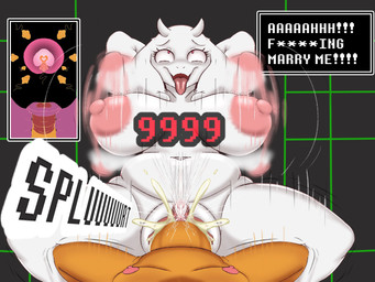 ahegao anthro big_breasts big_clitoris bodily_fluids bouncing_breasts breasts clitoris cum cum_inside dialogue dialogue_box duo ejaculation eye_roll female fur genital_fluids genitals hands_behind_head heart_symbol impregnation internal internal_vaginal looking_pleasured male male/female motion_lines nipples nude onomatopoeia open_mouth orange_body orange_fur ovum ovum_with_heart penis pink_nipples pink_vulva red_eyes slightly_chubby slightly_chubby_female sound_effects sperm_cell spread_legs spreading text vaginal vaginal_fluids vaginal_squirting vulva white_body white_fur amamizu_sl undertale undertale_(series) nefen_(amamizu_sl) toriel bovid caprine goat human mammal 2026 4:3 digital_media_(artwork) english_text hi_res