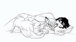 captured cuddling curled_up duo fluffy fluffy_tail hand_on_head male male/male scared size_difference sleeping tail wounded gatobob boyfriend_to_death ren_hana strade_(gatobob) animal_humanoid beastkin_(gatobob) canid canid_humanoid canine canine_humanoid fox_humanoid human humanoid mammal mammal_humanoid monochrome