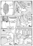 absurd_res anthro black_and_white canid canine clothed clothing comic countdown dialogue door electronics english_text eric_doyle female fox group hi_res hybrid inner_ear_fluff kifyun2 machine male mammal microphone missing_ear monochrome scar simple_background speaker speech_bubble tatsuo_kimura text trio tuft turret weapon