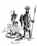 ambiguous_gender anthro armor bdsm black_and_white bondage bottomwear bound clothing domestic_pig dominant dominant_human equid equine eternat.knot_(artist) fantasy group hands_behind_back headgear helmet hi_res horse human kneeling large_group latin_text lizard male mammal melee_weapon monochrome polearm reptile restrained restraints roman_soldier scalie shield simple_background sketch slave spear submissive submissive_male suid suina sus_(pig) text warrior weapon white_background