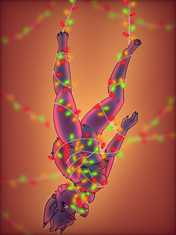 anthro bdsm black_nails blue_body blue_fur blue_hair bondage bound breasts christmas_decorations christmas_lights colored_nails ear_piercing entangled female fluffy for_sale fur gauged_ear genitals hair holidays lights long_hair nails nervous nervous_smile piercing pink_eyes purple_body purple_fur shy smile solo stud_piercing vulva sammywhich christmas canid canine fennec_fox fox mammal true_fox 3:4
