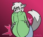 annoyed anthro belly big_belly fur green_eyes grey_body grey_fur grimace male pregnant pregnant_anthro pregnant_male solo white_body white_fur suibelly ian_the_wolf canid canine canis mammal wolf