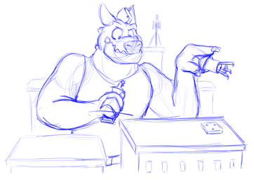 building city cityscape claws clothing holding_object horn macro male metal_jaw outside size_difference snout solo teeth topwear vest blkdragon grockle dinosaur kaiju ornithischian prehistoric_species reptile scalie stegosaurian thyreophoran 2021 blue_and_white hi_res monochrome sketch