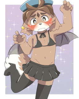 anthro bat_wings black_boots black_bottomwear black_bra black_clothing black_footwear black_skirt black_underwear blush blushing_profusely bodily_fluids boots bottomwear bra brown_body brown_fur clothed clothing cosmic_background crossdressing crossdressing_male embarrassed footwear fur hat headgear headwear high_heeled_boots high_heels kemono legwear looking_at_viewer male membrane_(anatomy) membranous_wings navel shoes skirt solo star starry_background sweat tail thigh_boots thigh_highs underwear wings young young_anthro young_male kemoizumi gundam gundam_build_divers_re:rise freddie_(gundam_build_divers_re:rise) canid canine canis domestic_dog eldorian mammal 2024 4:5 hi_res japanese_description portrait three-quarter_portrait