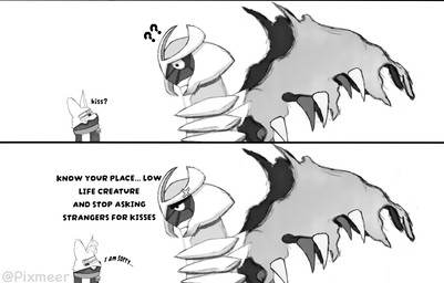 4_eyes anthro armor asking dialogue duo feral headgear helmet male male/male manga_style multi_eye question_mark text warm wings pixmeer mythology nintendo pokemon meer_(pixmeer) altered_forme_giratina domestic_cat dragon felid feline felis generation_4_pokemon giratina legendary_pokemon mammal mythological_creature mythological_scalie pokemon_(species) scalie absurd_res comic english_text hi_res monochrome