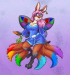 antennae_(anatomy) anthro carrot female food multi_tail plant rainbow solo sparklefur tail vegetable papayamist alynna canid canine fairy fox lagomorph leporid mammal rabbit hi_res