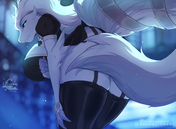 anthro biped blush breasts butt claws clothed clothed_anthro clothed_female clothing female fingers fur hair looking_at_viewer rear_view solo standing tail fleet-foot nintendo pokemon generation_5_pokemon legendary_pokemon pokemon_(species) reshiram 2026 digital_drawing_(artwork) digital_media_(artwork)