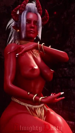 big_breasts bouncing_breasts bracelet breast_expansion breasts clothing collar expansion female hair horn huge_breasts hyper hyper_breasts jewelry looking_at_viewer navel nipples panties red_body red_skin sitting solo underwear white_hair almightypatty demon 3d_(artwork) 3d_animation animated digital_media_(artwork) no_sound short_playtime video