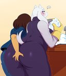 2017 absurd_res anthro big_breasts big_butt blush boss_monster_(undertale) bovid breasts butt butt_grab caprine clothed clothing curvy_figure digital_media_(artwork) dress duo ellipsis female frisk_(undertale) fur hand_on_butt hi_res huge_butt human human_on_anthro interspecies larger_female male male/female mammal mature_anthro mature_female mother_(lore) parent_(lore) side_boob simple_background size_difference smaller_male sssonic2 thick_thighs toriel undertale undertale_(series) voluptuous white_body white_fur wide_hips