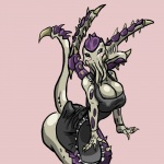 big_breasts blush breasts butt claws cleavage clothed clothing female frilly maid_uniform markings pink_background purple_markings simple_background solo spikes tentacles uniform oniontrain warhammer_(franchise) warhammer_40000 alien lictor_(tyranid) tyranid 1:1