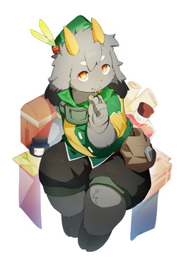 anthro bottle clothing container horn male scroll simple_background sitting solo white_background young young_anthro mrshu mammal 2022 absurd_res hi_res signature
