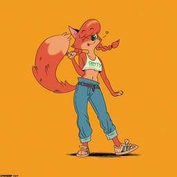 4_fingers anthro bangs belt belt_buckle bent_arm black_belt black_ears black_eyebrows black_hair_tie black_nose blue_bottomwear blue_clothing blue_pants bottomwear braided_pigtails breasts buckle cheek_tuft cleavage clothed clothed_anthro clothed_female clothing crop_top dipstick_tail eyebrows eyelashes facial_tuft female fingers fist fluffy fluffy_tail footwear freckled_face freckles fully_clothed fully_clothed_anthro fully_clothed_female fur green_eyes hair light long_hair long_tail looking_at_viewer markings midriff multicolored_body multicolored_fur navel one_eye_closed orange_background orange_body orange_fur orange_hair orange_tail pants pink_inner_ear red_tongue shirt shoes side_boob simple_background small_tongue smile smiling_at_viewer sneakers solo standing tail tail_markings tan_body tan_fur tan_tail_tip text text_on_crop_top tongue tongue_out topwear tuft two_tone_body two_tone_fur two_tone_tail white_clothing white_crop_top white_footwear white_shoes white_sneakers white_topwear starburst_uwu patricia_mac_sionnach canid canine fox mammal 1:1 2022 artist_name colored digital_drawing_(artwork) digital_media_(artwork) english_description full-length_portrait hi_res lighting portrait shaded