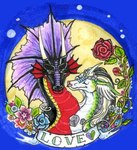 banner duo female feral feral_on_feral flower heart_after_text heart_symbol horn love plant rose_(flower) speech_scroll text_with_heart chival mythology chival_(character) exodite dragon mythological_creature mythological_scalie scalie low_res