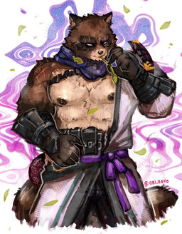 5_fingers anthro blind brown_body brown_fur claws disability facial_scar fingers fur humanoid_hands male muscular muscular_anthro muscular_male nipples pecs scar shoulder_scar solo ezi_zeke epic_games fortnite hajime_(fortnite) canid canine mammal raccoon_dog tanuki 2025 absurd_res colored hi_res signature