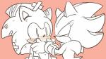 anthro band-aid bandage blush breath clothing duo gloves hand_on_face handwear male male/male pink_background scratches simple_background wounded sikai sega sonic_the_hedgehog_(series) shadow_the_hedgehog sonic_the_hedgehog eulipotyphlan hedgehog mammal