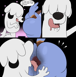 anal anthro anus balls bent_over big_butt black_ears black_nose blue_body blue_fur blue_tail bodily_fluids brown_tail butt cellphone close-up drooling duo electronics exclamation_point front_view fur genitals hair hair_over_eyes heart_symbol high-angle_view looking_at_another looking_at_butt male male/male male_rimming male_rimming_male multicolored_body multicolored_fur multicolored_tail nude oral phone rimming rimming_male saliva sex side_view speech_bubble tail teeth text thick_thighs tongue tongue_out two_tone_body two_tone_fur white_body white_fur white_hair white_tail colossalstars bluey_(series) stripe_heeler australian_cattle_dog canid canine canis cattledog domestic_dog herding_dog mammal pastoral_dog 2026 absurd_res comic digital_media_(artwork) english_text hi_res
