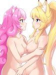 areola big_breasts blonde_hair blue_eyes blush breasts duo female female/female fluffy_ears hair hug huge_breasts long_hair mouth_closed navel nipples nude pink_hair simple_background machikado07 sanrio show_by_rock!! rararin_(show_by_rock!!) sumomone_(show_by_rock!!) animal_humanoid caracal caracal_(genus) caracal_humanoid cat_humanoid domestic_cat felid felid_humanoid feline feline_humanoid felis humanoid mammal mammal_humanoid 3:4 hi_res