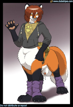 animal_genitalia backpack balls big_balls bodily_fluids claws clothing do_not_distribute dripping femboy flaccid genital_fluids genitals gesture leg_warmers legwear male paws penis penis_tip precum sheath solo text waving gideon clubstripes canid canid_taur canine canine_taur fox fox_taur mammal mammal_taur taur digital_media_(artwork) english_text url
