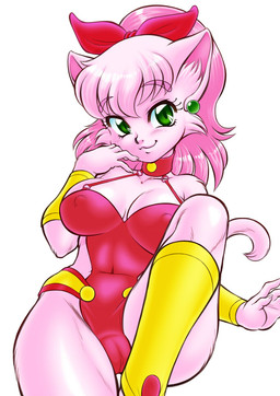 breasts camel_toe clothed clothing female fur hair long_hair looking_at_viewer nipple_outline nipples pink_body pink_fur pink_hair ponytail solo wingbird rpg_densetsu_hepoi meeya animal_humanoid cat_humanoid domestic_cat felid felid_humanoid feline feline_humanoid felis humanoid mammal mammal_humanoid 2015