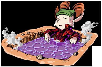4_fingers anthro bodily_fluids button_(fastener) clothing female fingers hot_spring jacket notched_ear red_clothing resting rock solo steam sweat topwear towel water morgan_guyer mina_the_hollower yacht_club_games mina_(mina_the_hollower) mammal mouse murid murine rodent concept_art hi_res official_art