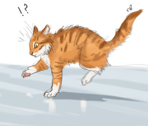 ambiguous_gender feral fur interrobang orange_body orange_fur paws solo flashw domestic_cat felid feline felis mammal 2019 digital_media_(artwork) sketch