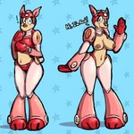 anthro anthrofied armor blue_eyes blush breasts brown_nose crossgender dialogue eyelashes female genitals gesture headgear helmet looking_at_viewer machine mtf_crossgender navel nipples nude pussy red_body small_breasts solo standing surprised_expression waving iniquity capcom mega_man_(series) rush_(mega_man) canid canine canis domestic_dog mammal robot 1:1 hi_res multiple_images sketch_page watermark