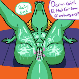 after_sex anthro anus blonde_hair bodily_fluids breasts bukkake butt colored_nails cum cum_in_vagina cum_inside cum_on_body cum_on_breasts cum_on_butt cum_on_leg curly_hair female genital_fluids genitals hair kiss_mark kiss_mark_on_anus kiss_mark_on_butt kiss_mark_on_pussy lipstick lying makeup nails non-mammal_breasts non-mammal_hair non-mammal_vulva nude offscreen_character on_back pink_lipstick pink_nails presenting presenting_vulva raised_head simple_background solo speech_bubble spread_legs spreading tail vaginal_fluids vulva professionalnuthead undertale_(series) bratty_(undertale) alligator alligatorid crocodilian reptile scalie 1:1 low_res