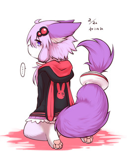 alternate_species anthro clothed clothing countershade_face countershading female fur furrification hair kemono multicolored_body multicolored_fur purple_body purple_fur purple_hair solo text two_tone_body two_tone_fur white_body white_fur tsukune_minaga voiceroid yuzuki_yukari 2017 hi_res japanese_text