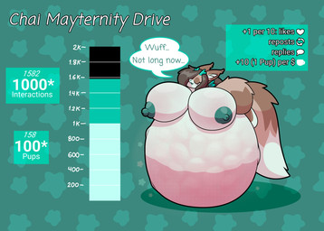 anthro antlers belly big_belly big_breasts blush breasts egg_bulge eyes_closed female fur growth_drive hair horn huge_belly huge_breasts hyper hyper_belly hyper_pregnancy lying nipples on_front pregnant pregnant_anthro pregnant_female simple_background smile solo tail text thick_thighs wings starrydraco mayternity chai_(starrydraco) therrigon digital_media_(artwork) english_text hi_res