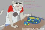 anthro eyewear fur male red_eyes solo sunglasses white_body white_fur conditional_dnp wolftacos homestuck ms_paint_adventures dave_strider felid feline mammal digital_media_(artwork) hi_res