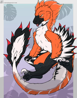 animal_genitalia animal_penis arm_feathers belly big_penis black_markings black_penis body_hair cetacean_genitalia cetacean_penis claws erection feathers feral genitals glass huge_penis looking_at_viewer male markings multicolored_body nude orange_body orange_eyes penis presenting red_markings sickle_claw simple_background solo tail tail_brush tapering_penis text toe_claws tongue tongue_out tuft white_belly arti-ramon dinosaur dromaeosaurid feathered_dinosaur feathered_scalie prehistoric_species reptile saurischian scalie theropod velociraptor absurd_res digital_media_(artwork) hi_res shaded simple_shading url