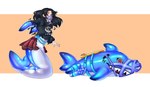 female inanimate_transformation pool_toy solo toy transformation katzepunk fish human humanoid mammal marine shark absurd_res hi_res tagme