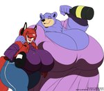 anthro big_breasts bottle bottomwear breasts clothing container dress duo eyes_closed female fur huge_breasts hyper hyper_breasts neck_tuft obese obese_anthro obese_female open_mouth overweight overweight_anthro overweight_female pants red_body red_fur shirt topwear tuft deonwolf felisha_(bangabear) ruby_(deonwolf) bear canid canine fox mammal 2013 digital_media_(artwork)